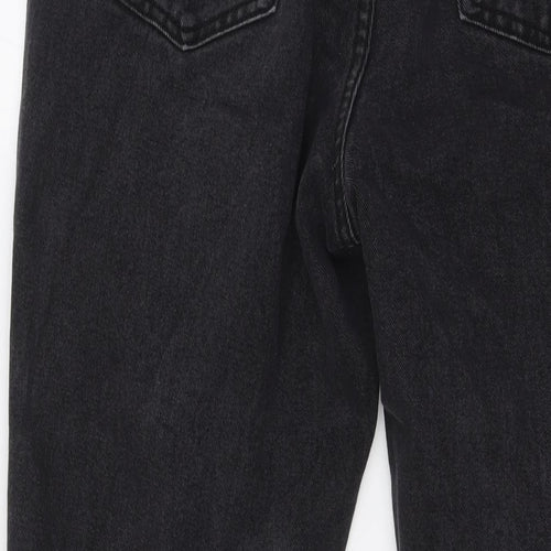 PRETTYLITTLETHING Womens Black Cotton Wide-Leg Jeans Size 12 L31 in Regular Zip