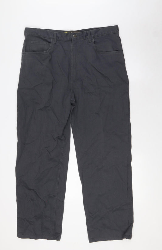 RV Mens Grey Cotton Trousers Size 38 in L29 in Regular Zip