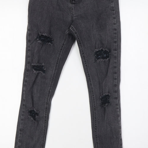 New Look Boys Black Cotton Skinny Jeans Size 14 Years L27 in Slim Zip - Raw Hem