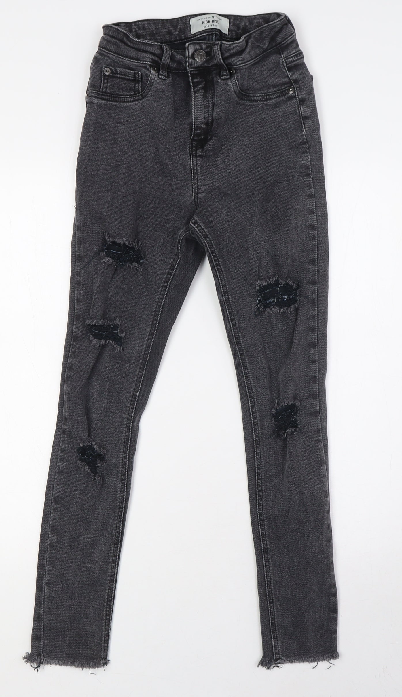 New Look Boys Black Cotton Skinny Jeans Size 14 Years L27 in Slim Zip - Raw Hem