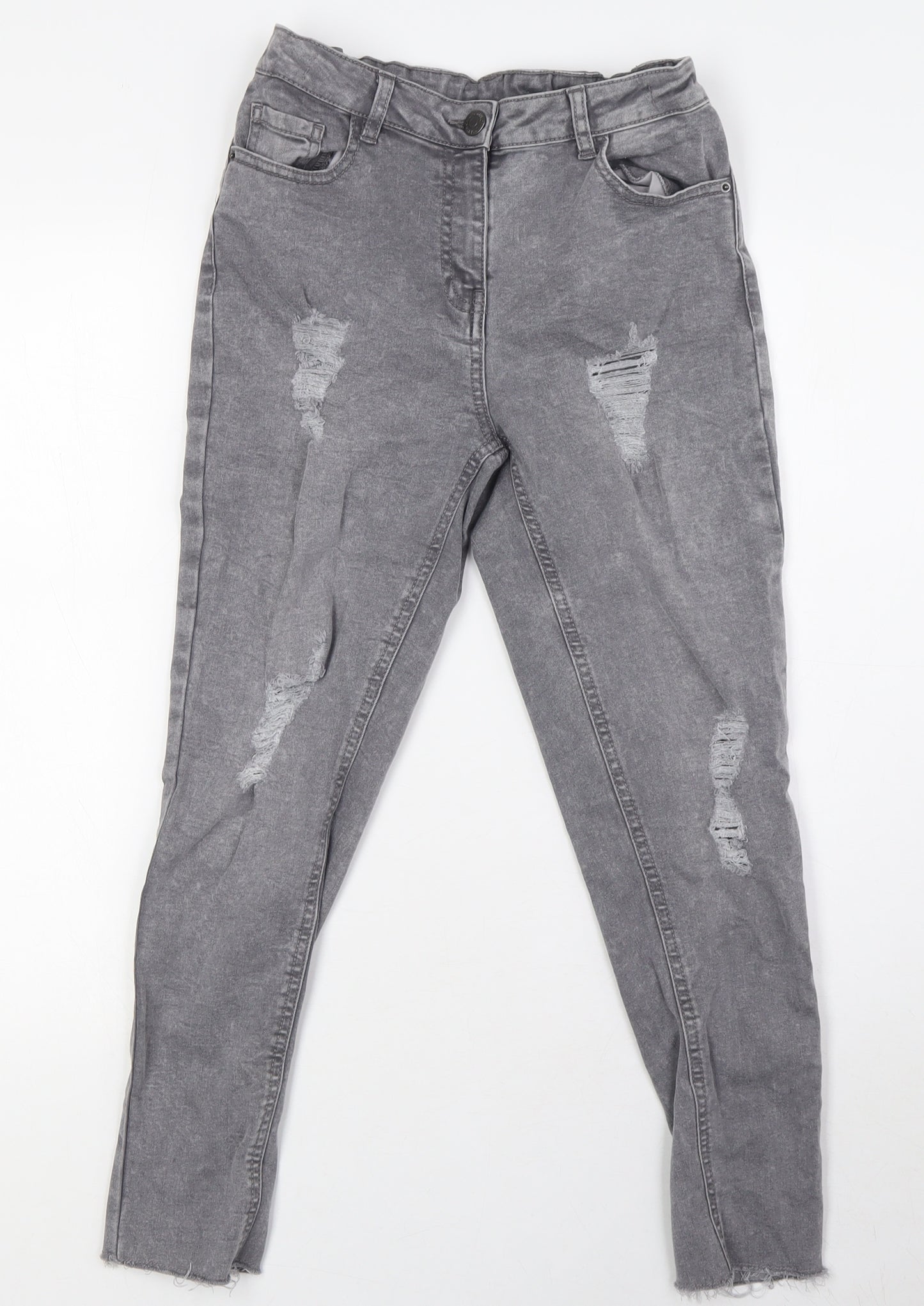 Candy Boys Grey Cotton Skinny Jeans Size 12 Years L25 in Regular Zip - Destressed