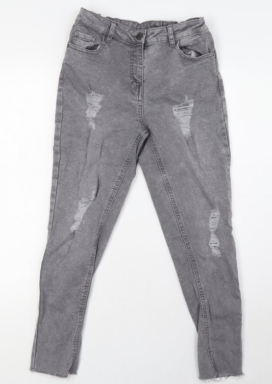 Candy Boys Grey Cotton Skinny Jeans Size 12 Years L25 in Regular Zip - Destressed