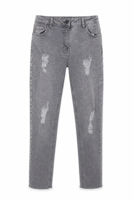 Candy Boys Grey Cotton Skinny Jeans Size 12 Years L25 in Regular Zip - Destressed