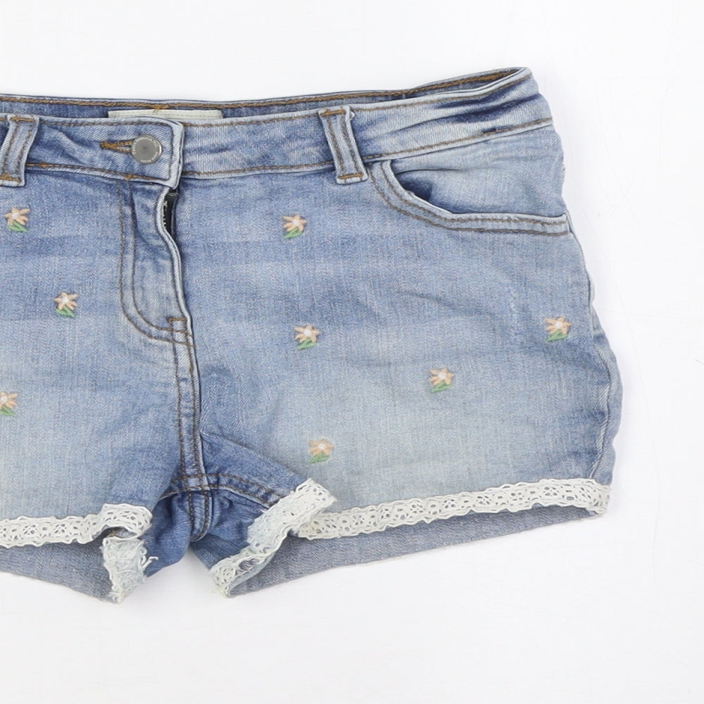 NEXT Girls Blue Cotton Bermuda Shorts Size 11 Years Regular Zip - Embroidery