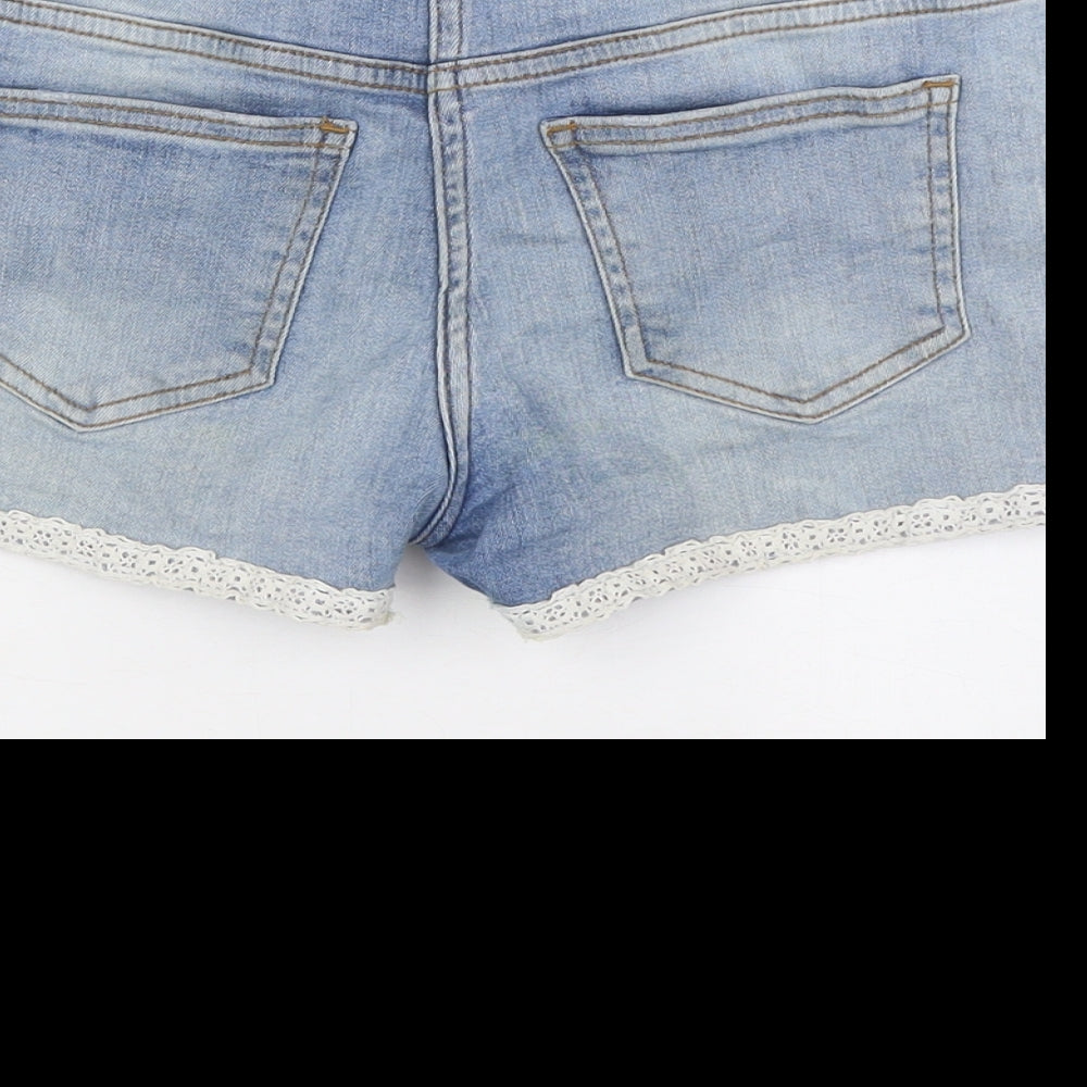NEXT Girls Blue Cotton Bermuda Shorts Size 11 Years Regular Zip - Embroidery