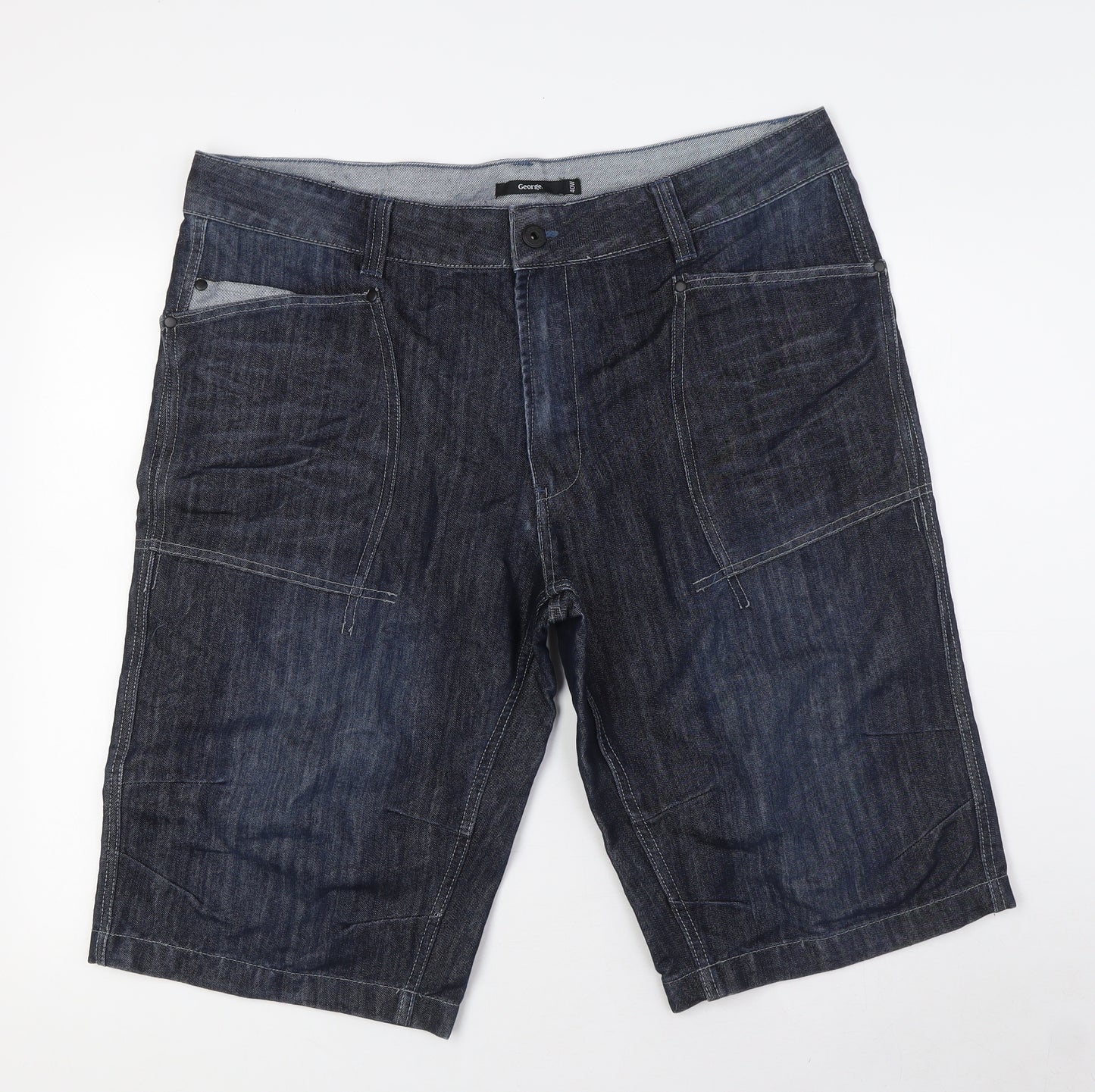 George Mens Blue Cotton Bermuda Shorts Size 40 in L15 in Regular Zip