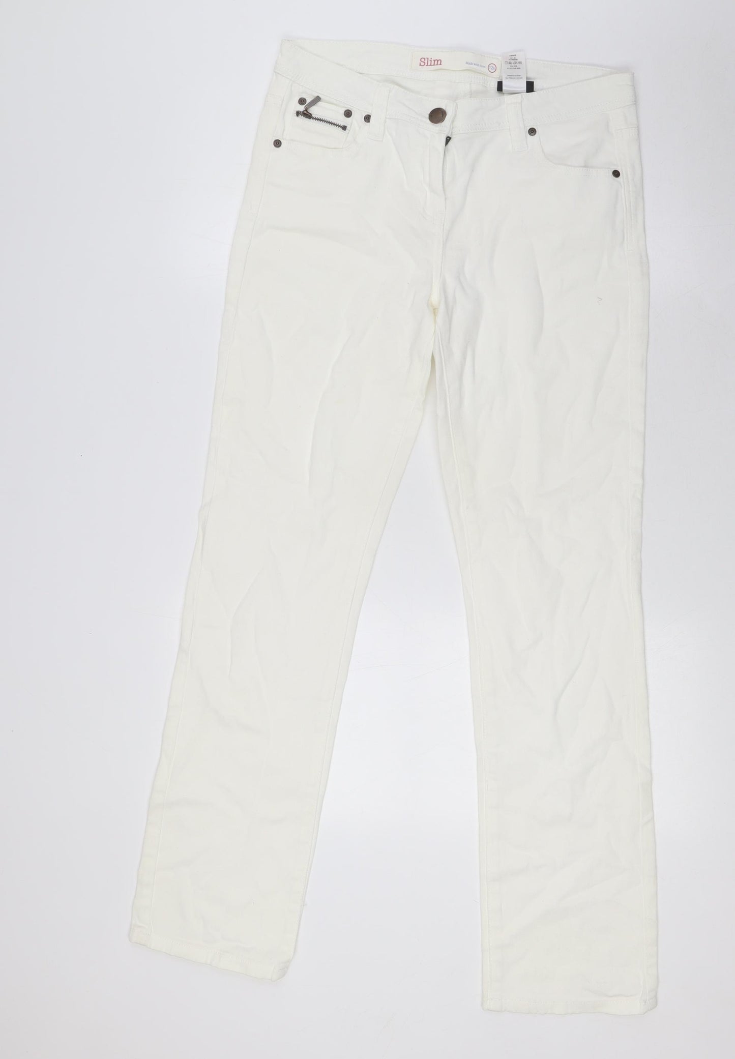 NEXT Womens Ivory Cotton Straight Jeans Size 12 L31 in Regular Tie