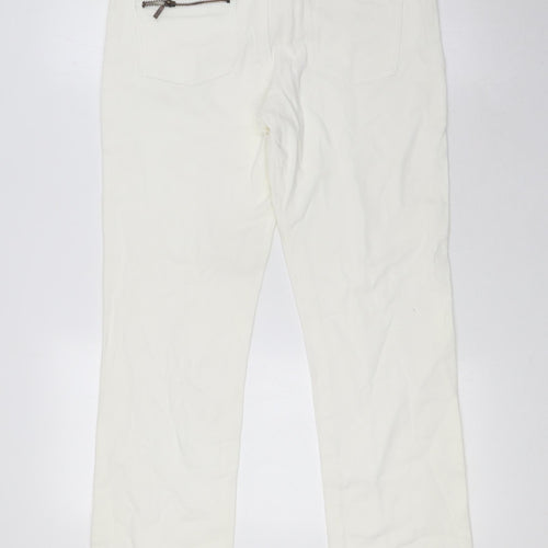NEXT Womens Ivory Cotton Straight Jeans Size 12 L31 in Regular Tie