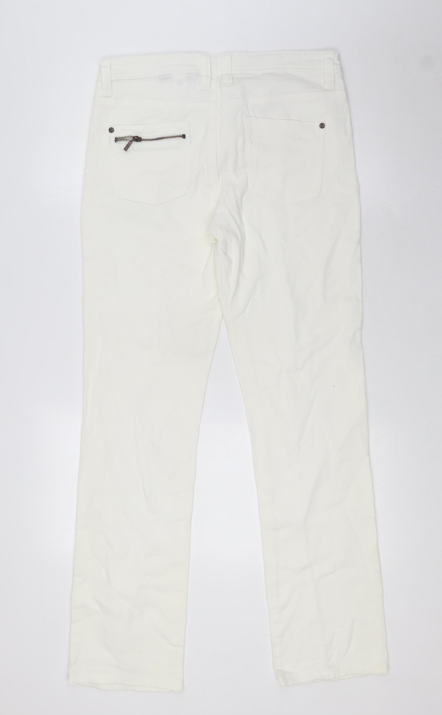 NEXT Womens Ivory Cotton Straight Jeans Size 12 L31 in Regular Tie