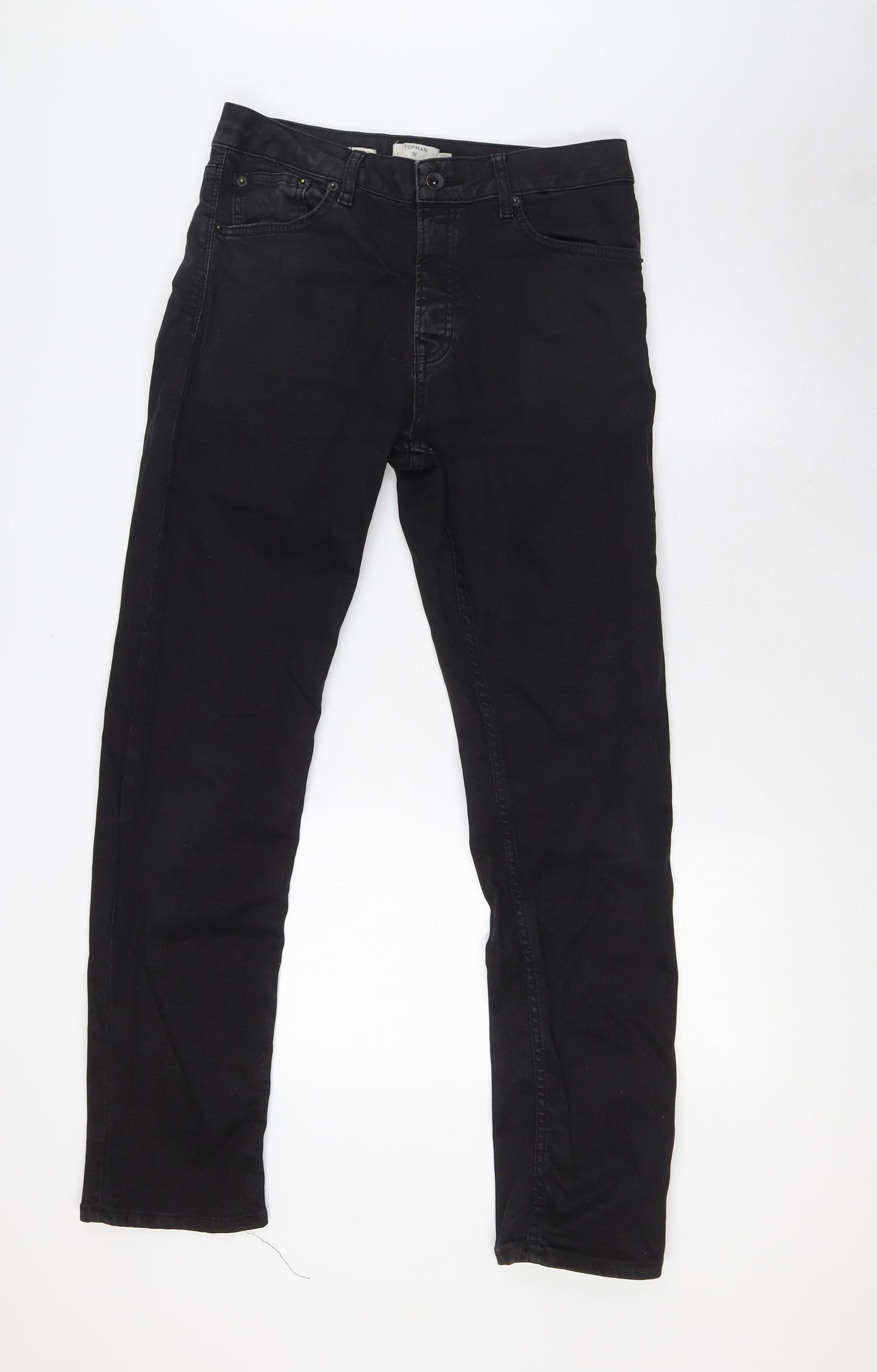 Topman Mens Black Cotton Straight Jeans Size 32 in L31 in Regular Zip