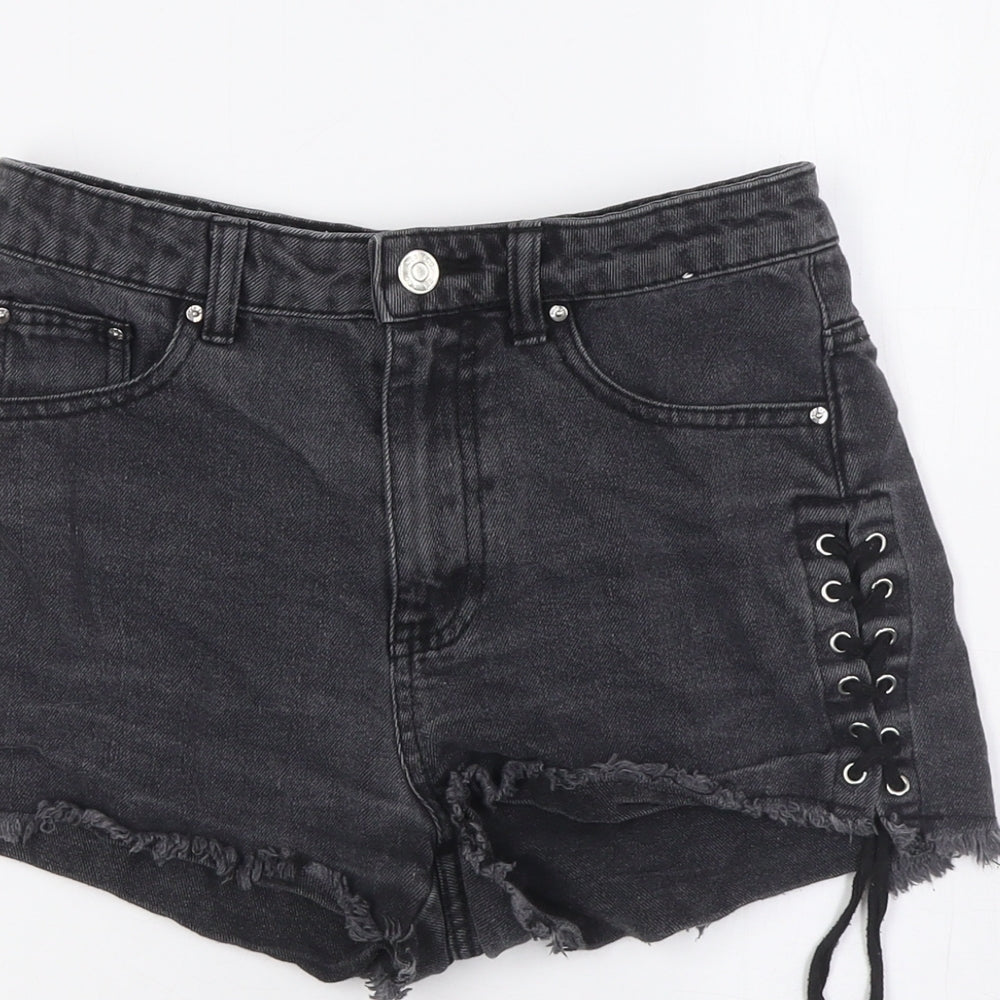 Denim & Co. Womens Black Cotton Basic Shorts Size 8 Regular Zip - Lace up