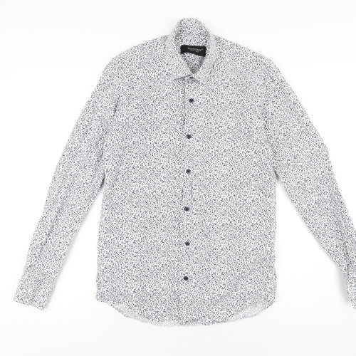Quiz Mens White Geometric Cotton Button-Up Size S Collared Button