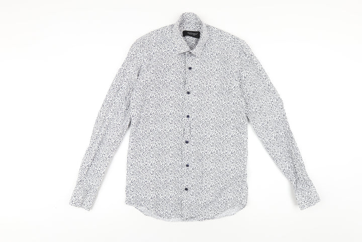 Quiz Mens White Geometric Cotton Button-Up Size S Collared Button