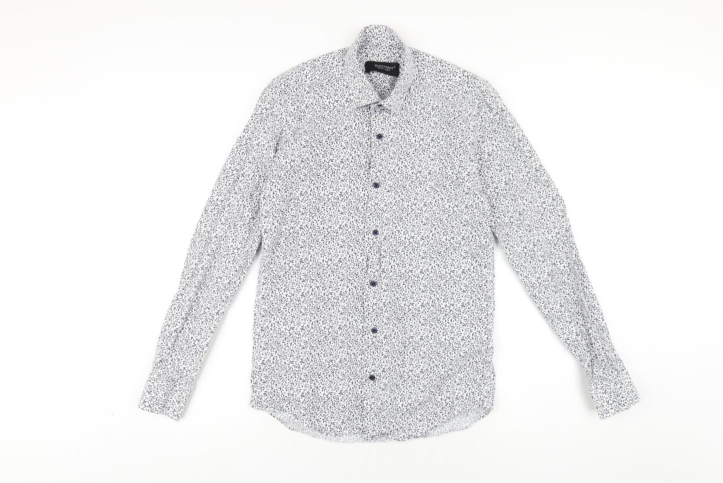 Quiz Mens White Geometric Cotton Button-Up Size S Collared Button