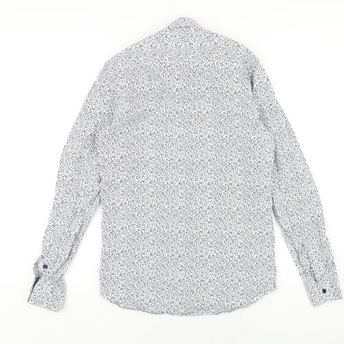 Quiz Mens White Geometric Cotton Button-Up Size S Collared Button