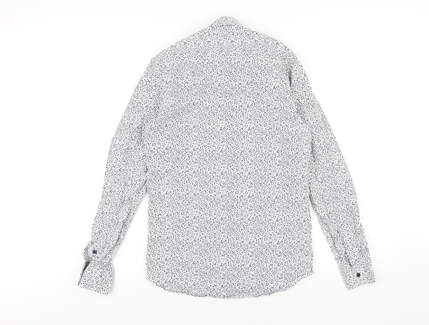 Quiz Mens White Geometric Cotton Button-Up Size S Collared Button