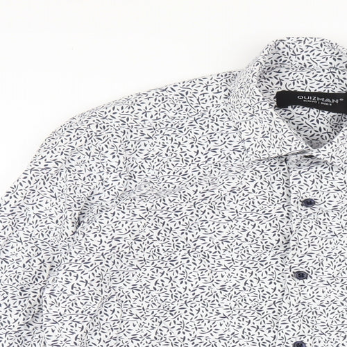 Quiz Mens White Geometric Cotton Button-Up Size S Collared Button