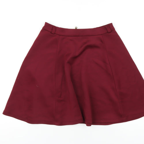 Stradivarius Womens Red Polyester A-Line Skirt Size S Zip