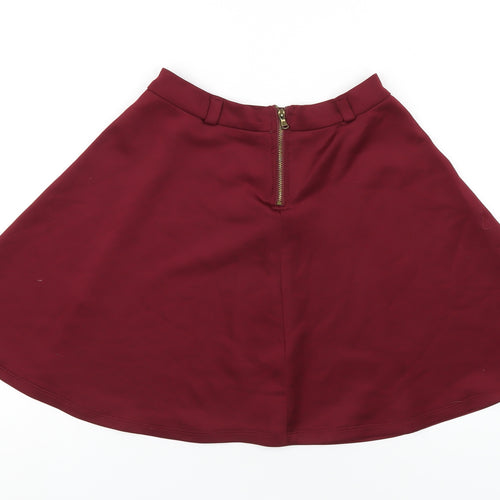 Stradivarius Womens Red Polyester A-Line Skirt Size S Zip