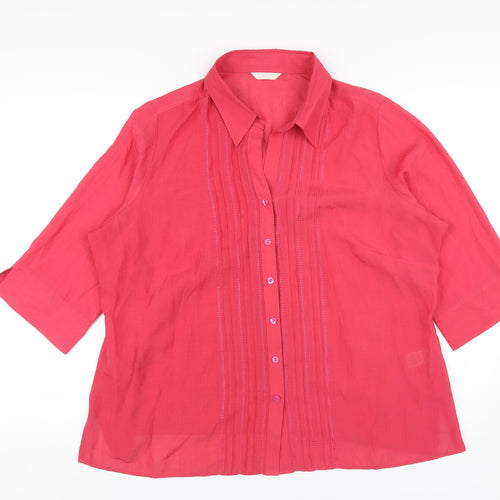 Marks and Spencer Womens Pink Polyester Basic Button-Up Size 22 Collared