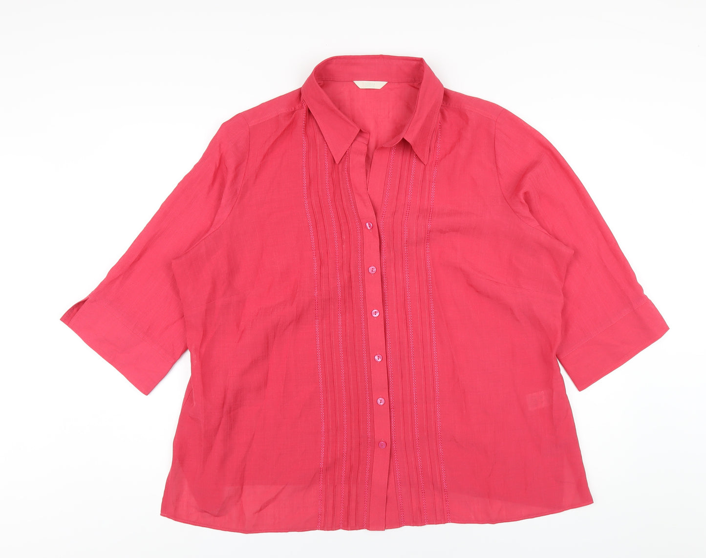 Marks and Spencer Womens Pink Polyester Basic Button-Up Size 22 Collared