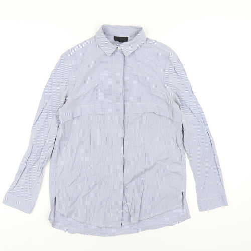 Topshop Womens Blue Striped Cotton Basic Button-Up Size 8 Collared