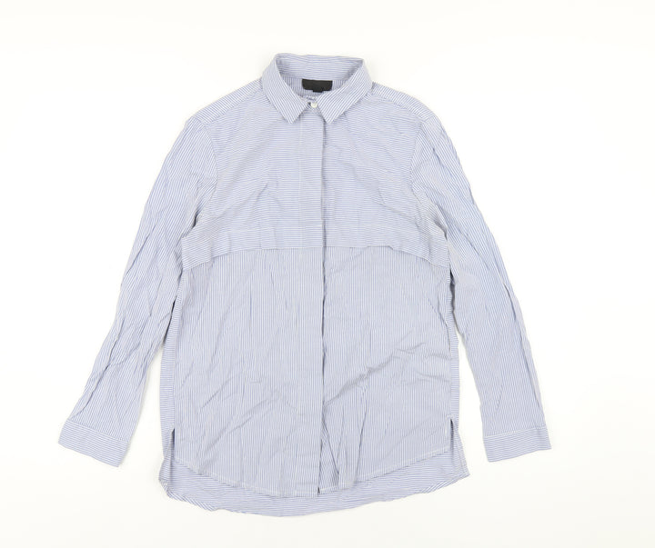 Topshop Womens Blue Striped Cotton Basic Button-Up Size 8 Collared