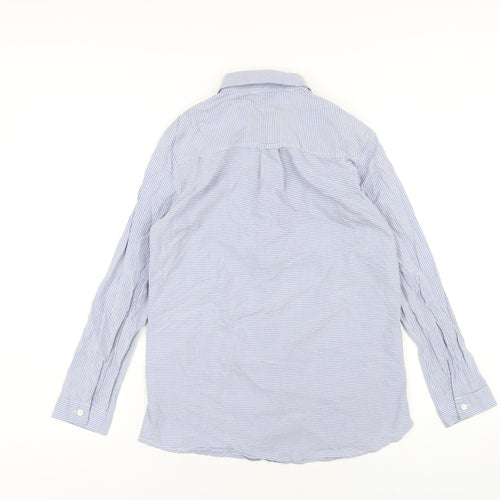 Topshop Womens Blue Striped Cotton Basic Button-Up Size 8 Collared