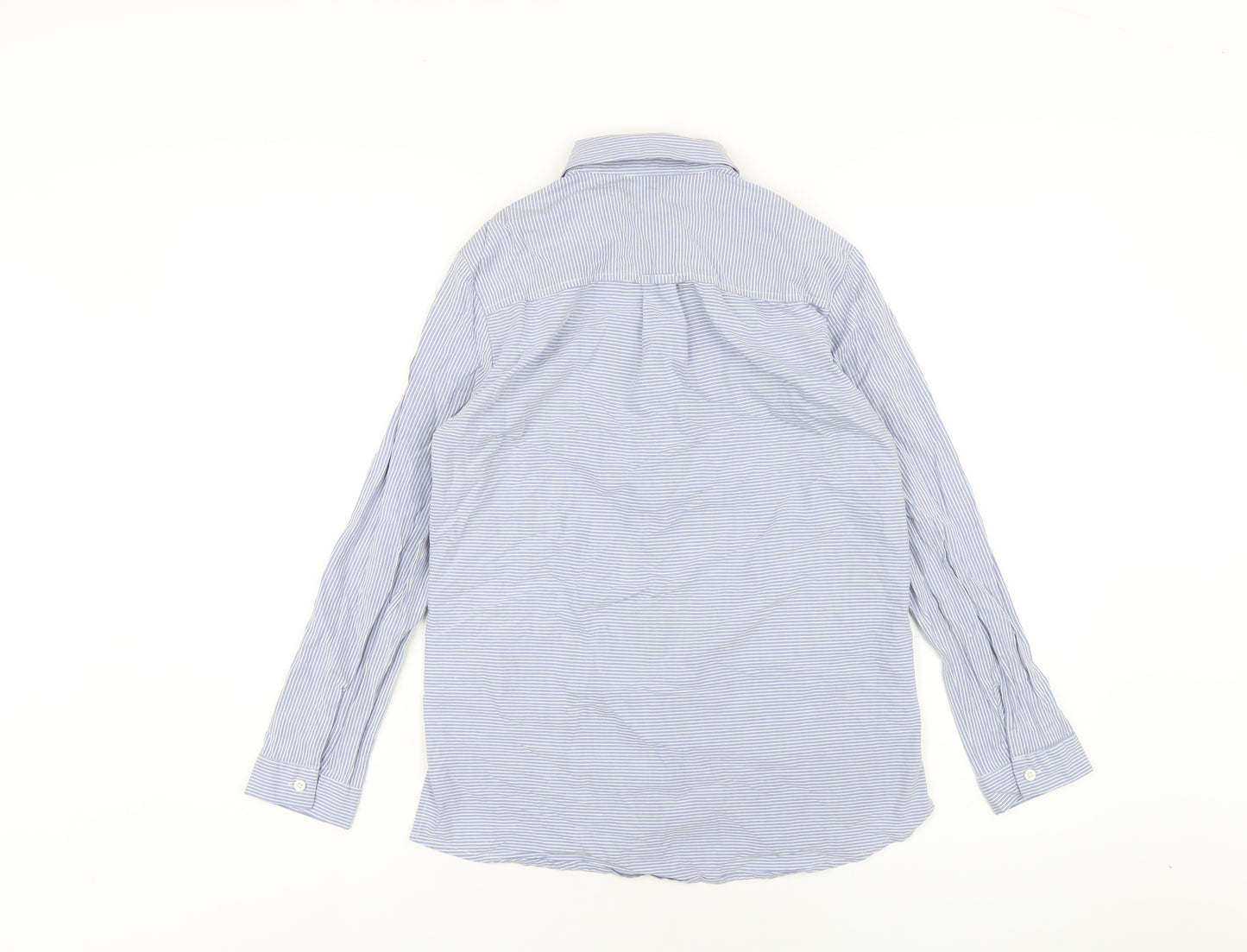Topshop Womens Blue Striped Cotton Basic Button-Up Size 8 Collared