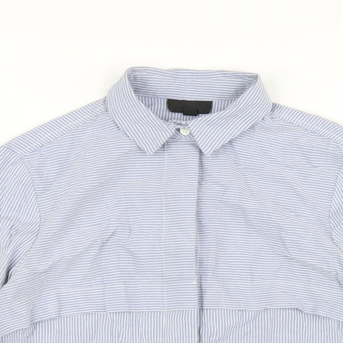 Topshop Womens Blue Striped Cotton Basic Button-Up Size 8 Collared