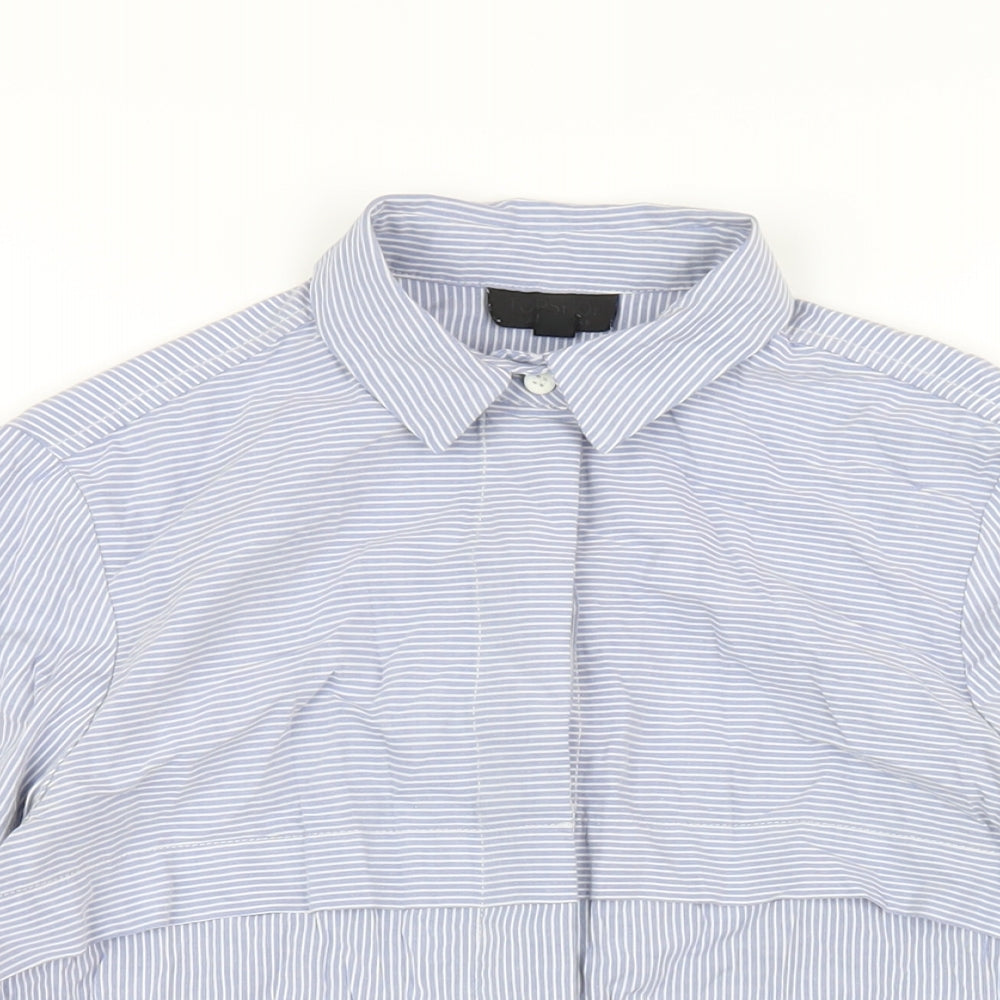 Topshop Womens Blue Striped Cotton Basic Button-Up Size 8 Collared
