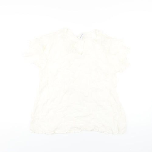 Together Womens Ivory Viscose Basic T-Shirt Size 14 V-Neck