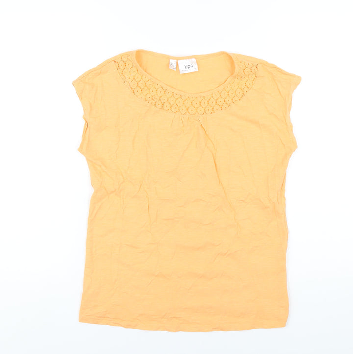 bonprix Womens Orange Cotton Basic T-Shirt Size XS Round Neck