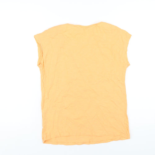 bonprix Womens Orange Cotton Basic T-Shirt Size XS Round Neck