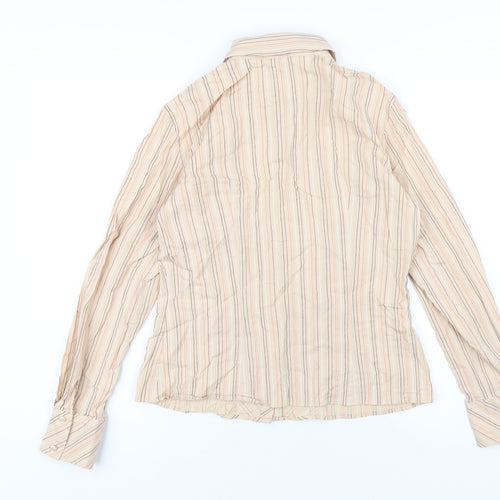 Marks and Spencer Womens Beige Striped Cotton Basic Button-Up Size 12 Collared