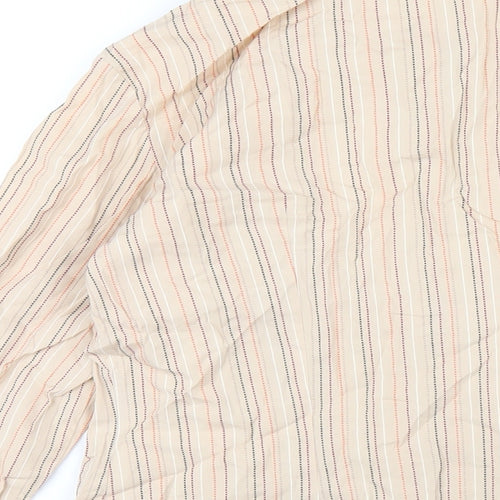 Marks and Spencer Womens Beige Striped Cotton Basic Button-Up Size 12 Collared