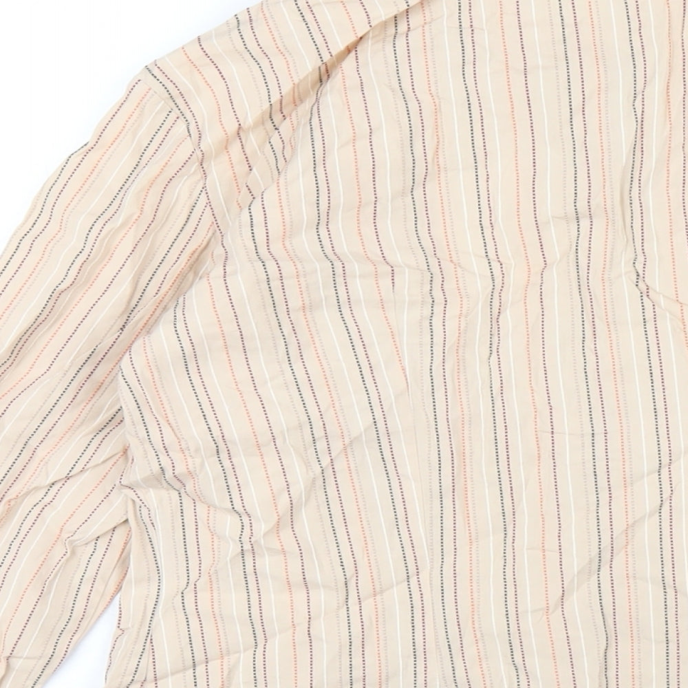 Marks and Spencer Womens Beige Striped Cotton Basic Button-Up Size 12 Collared