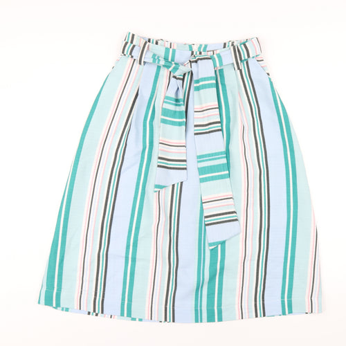 Oasis Womens Multicoloured Striped Polyester A-Line Skirt Size 8 Zip