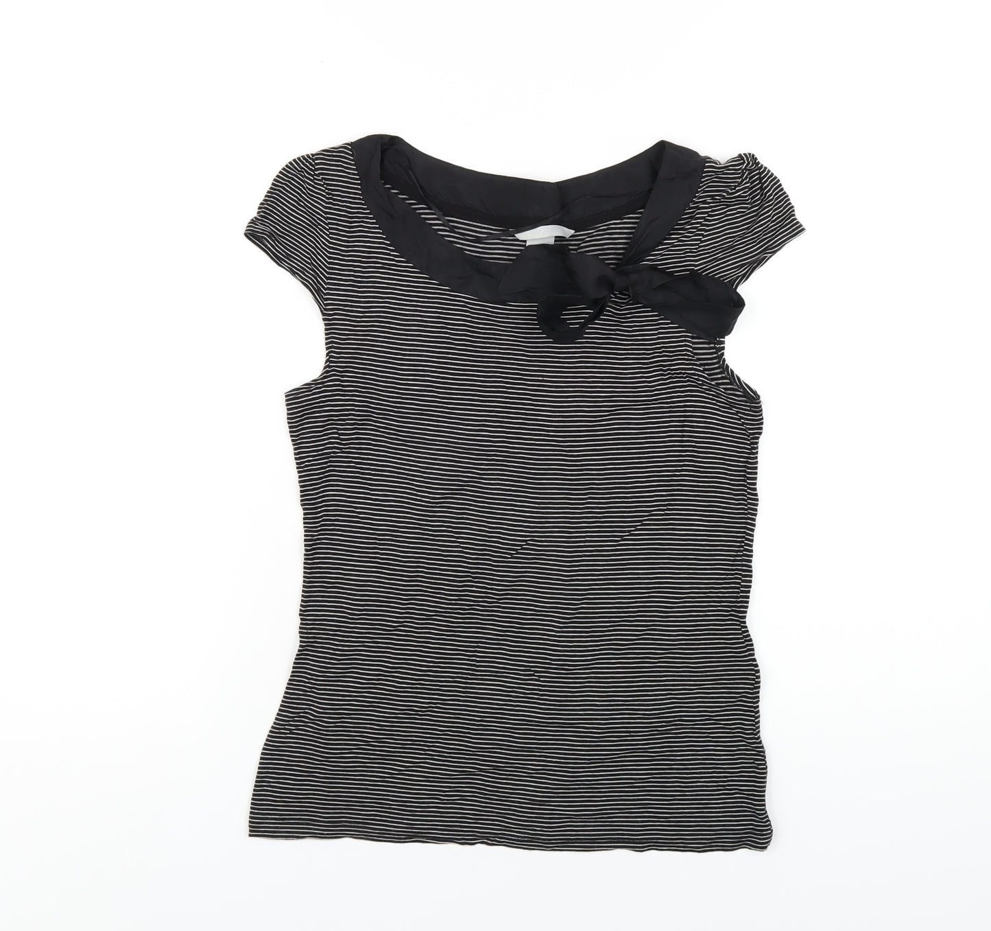 H&M Womens Black Striped Viscose Basic T-Shirt Size M Boat Neck