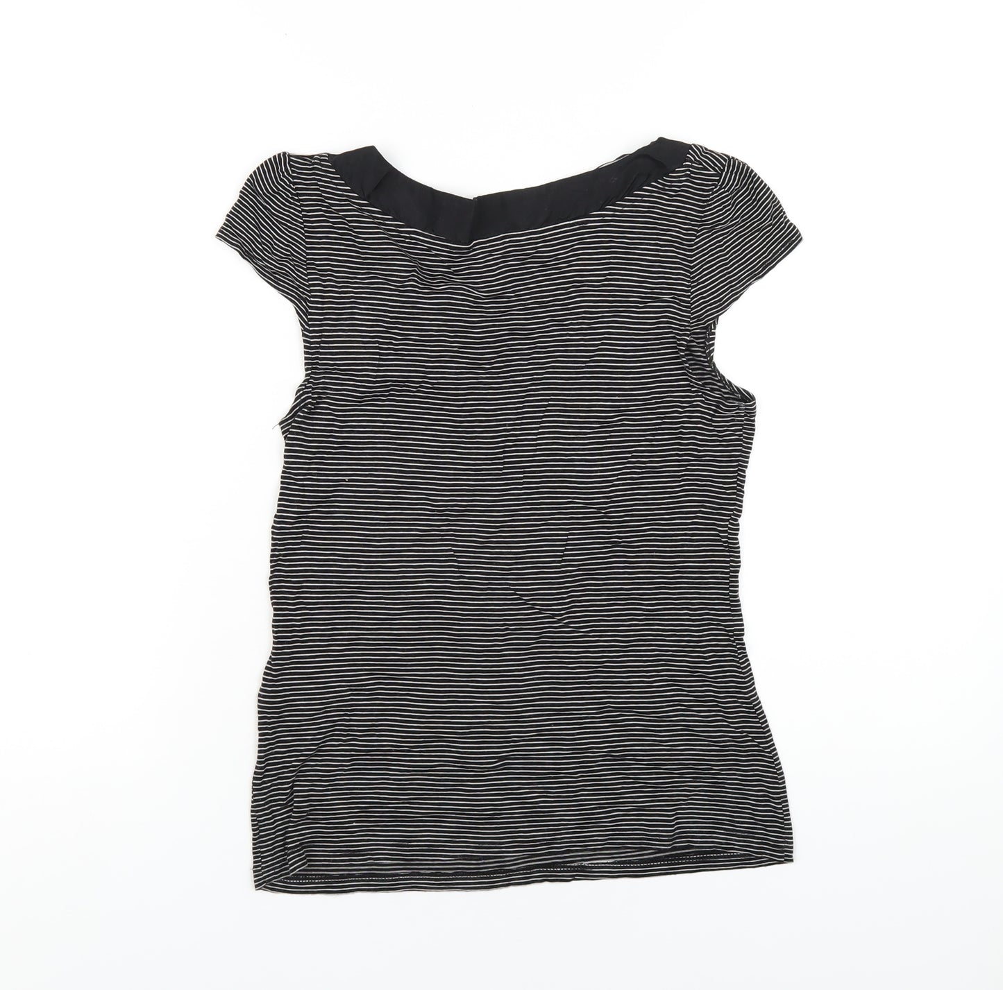 H&M Womens Black Striped Viscose Basic T-Shirt Size M Boat Neck