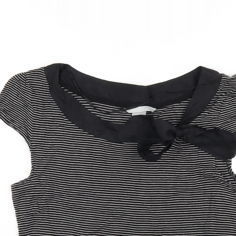 H&M Womens Black Striped Viscose Basic T-Shirt Size M Boat Neck
