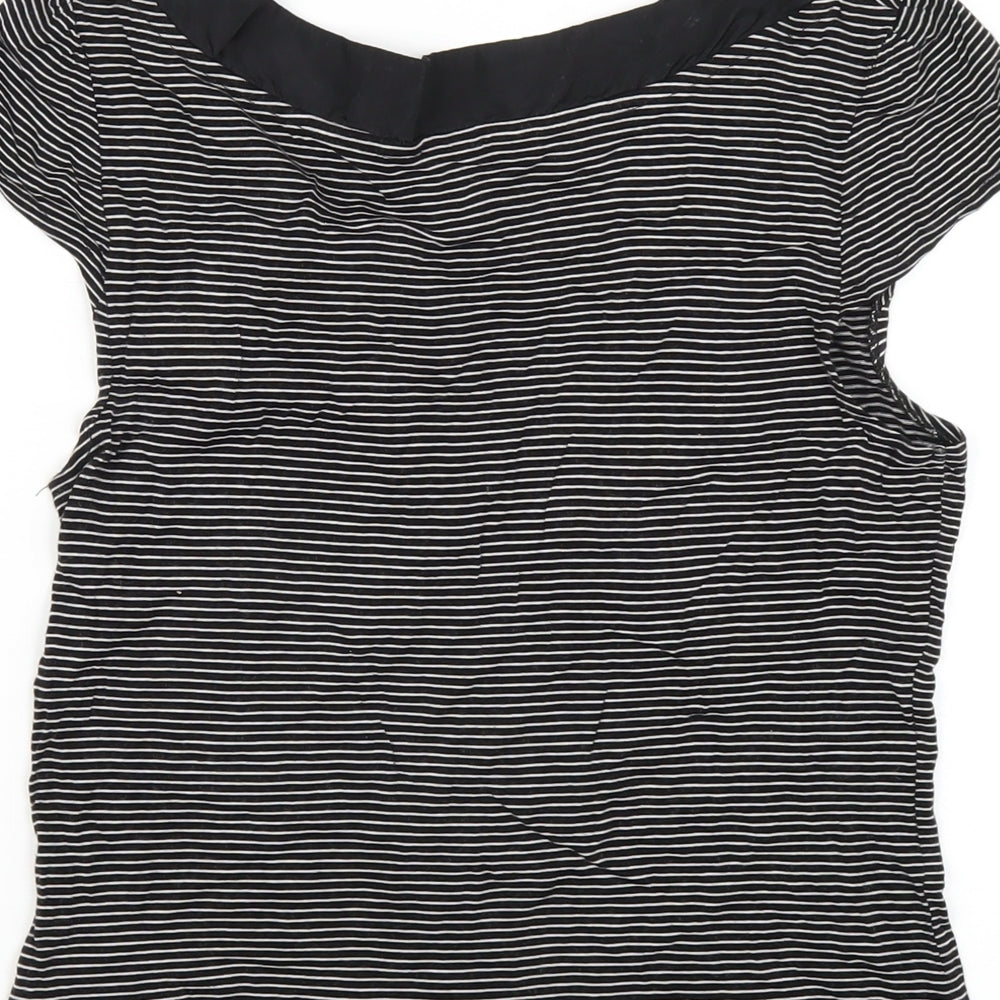 H&M Womens Black Striped Viscose Basic T-Shirt Size M Boat Neck