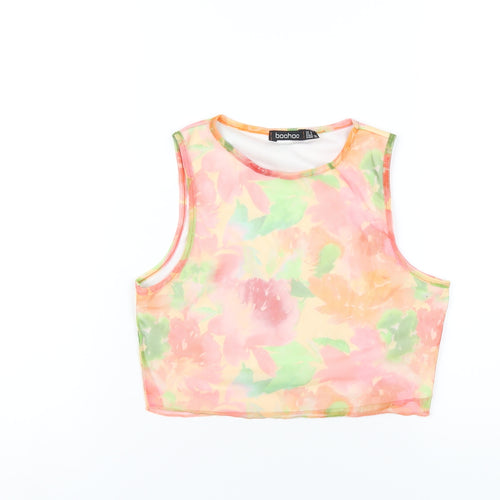 Boohoo Womens Multicoloured Geometric Polyester Cropped Tank Size 10 Round Neck