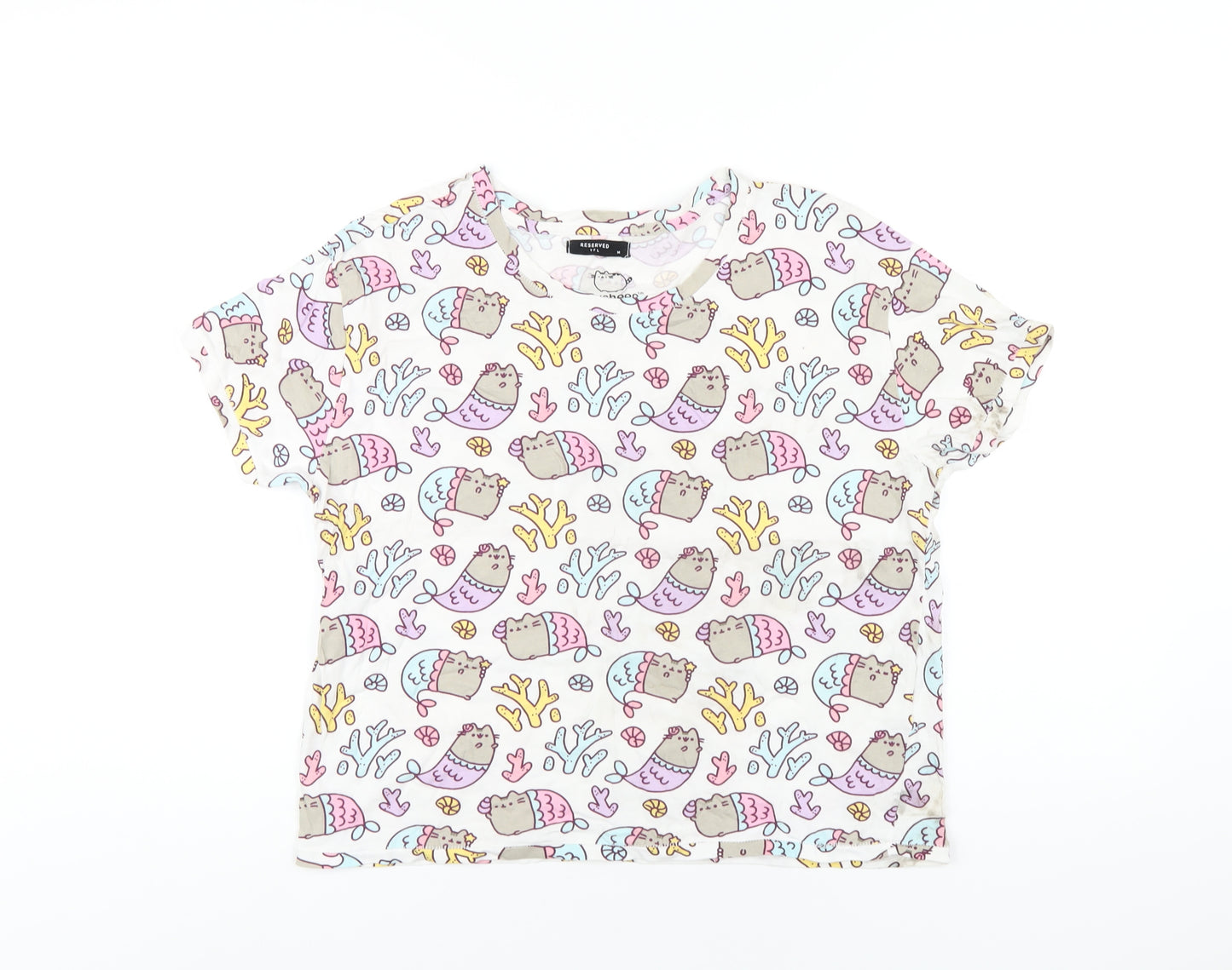 RESERVED Womens Multicoloured Geometric Cotton Basic T-Shirt Size M Round Neck - Pusheen