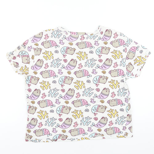 RESERVED Womens Multicoloured Geometric Cotton Basic T-Shirt Size M Round Neck - Pusheen