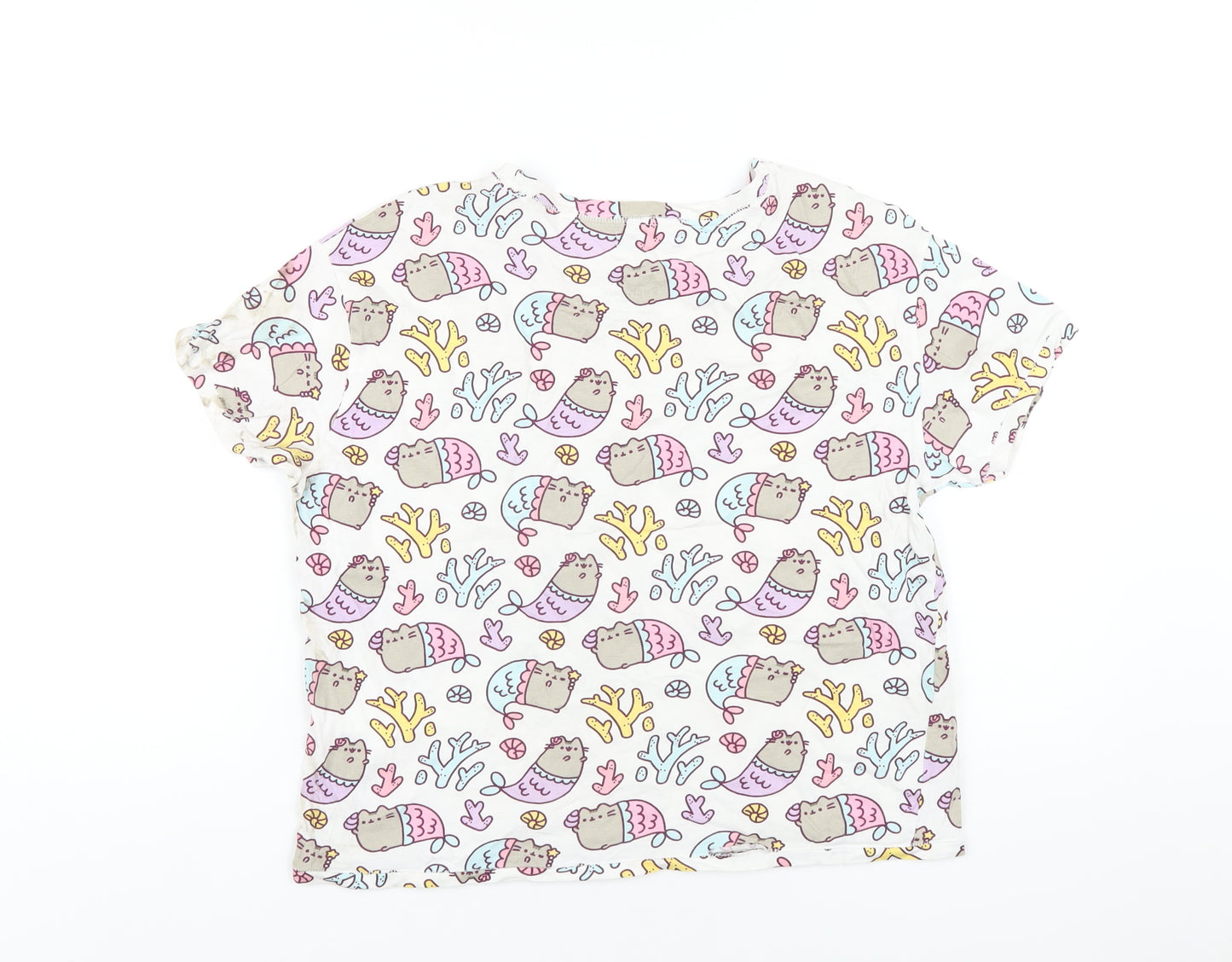 RESERVED Womens Multicoloured Geometric Cotton Basic T-Shirt Size M Round Neck - Pusheen