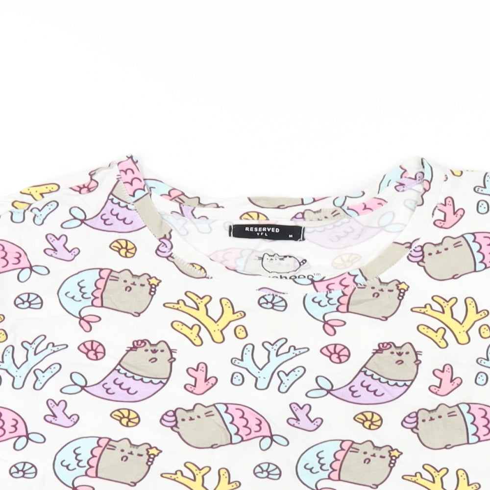 RESERVED Womens Multicoloured Geometric Cotton Basic T-Shirt Size M Round Neck - Pusheen