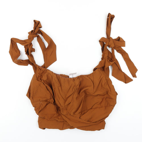Topshop Womens Brown Viscose Cropped T-Shirt Size 16 Square Neck