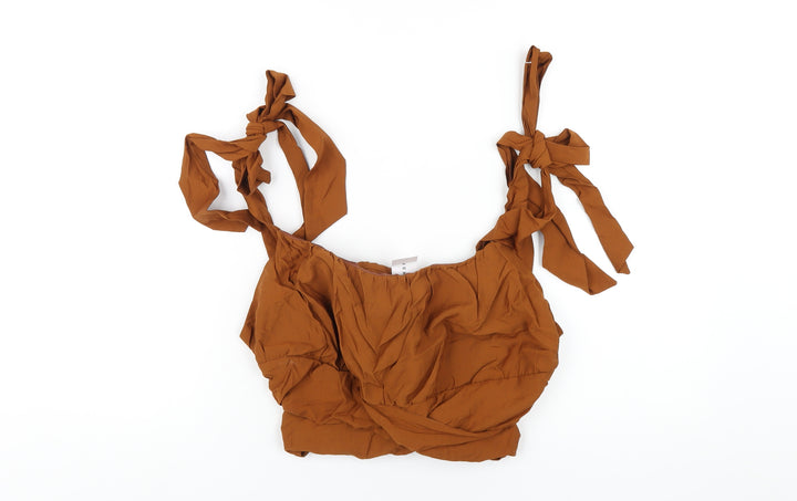 Topshop Womens Brown Viscose Cropped T-Shirt Size 16 Square Neck