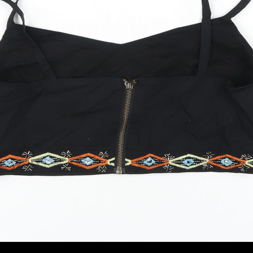 New Look Womens Black Geometric Cotton Cropped T-Shirt Size 6 V-Neck - Beaded